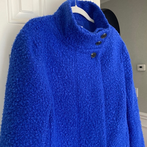LOFT Curly Funnel Neck Coat. Cobalt. Size Large Petite - Picture 8 of 16